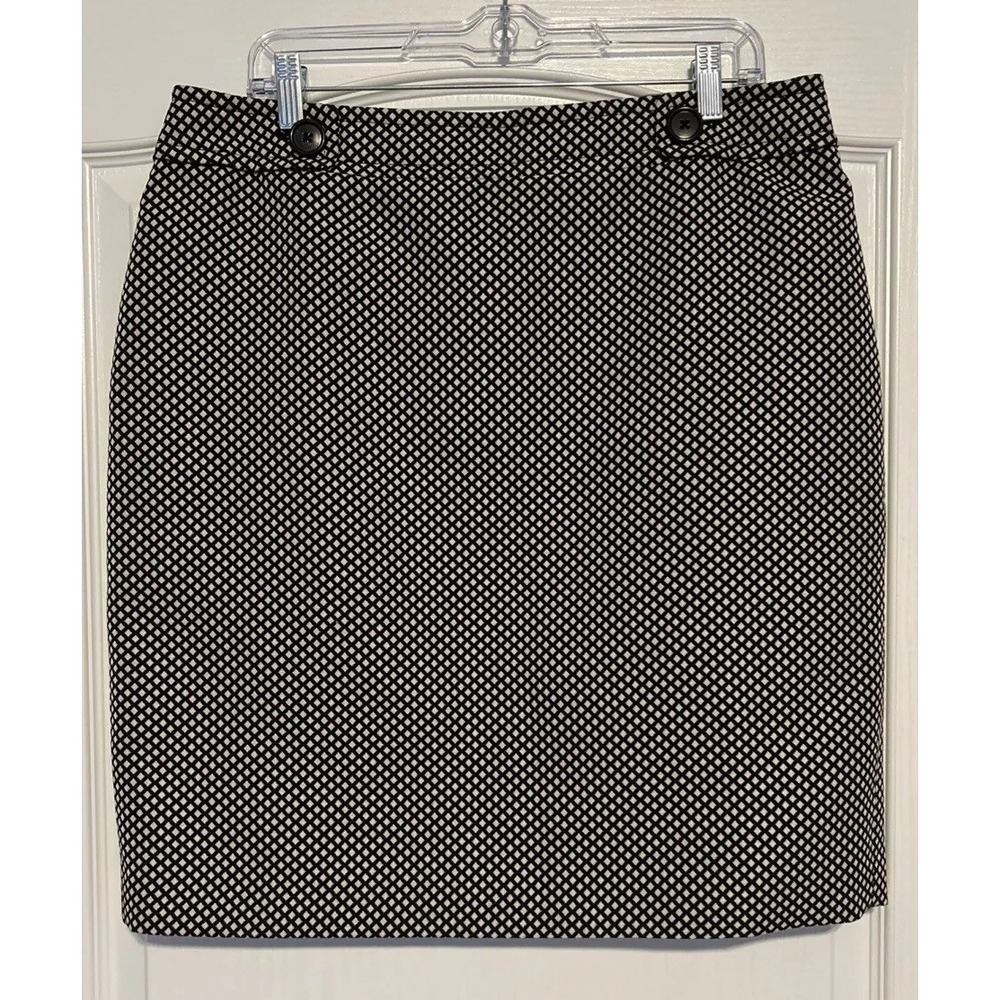 Ann Taylor Women Black Geometric Diamond Button Straight Skirt Size 14